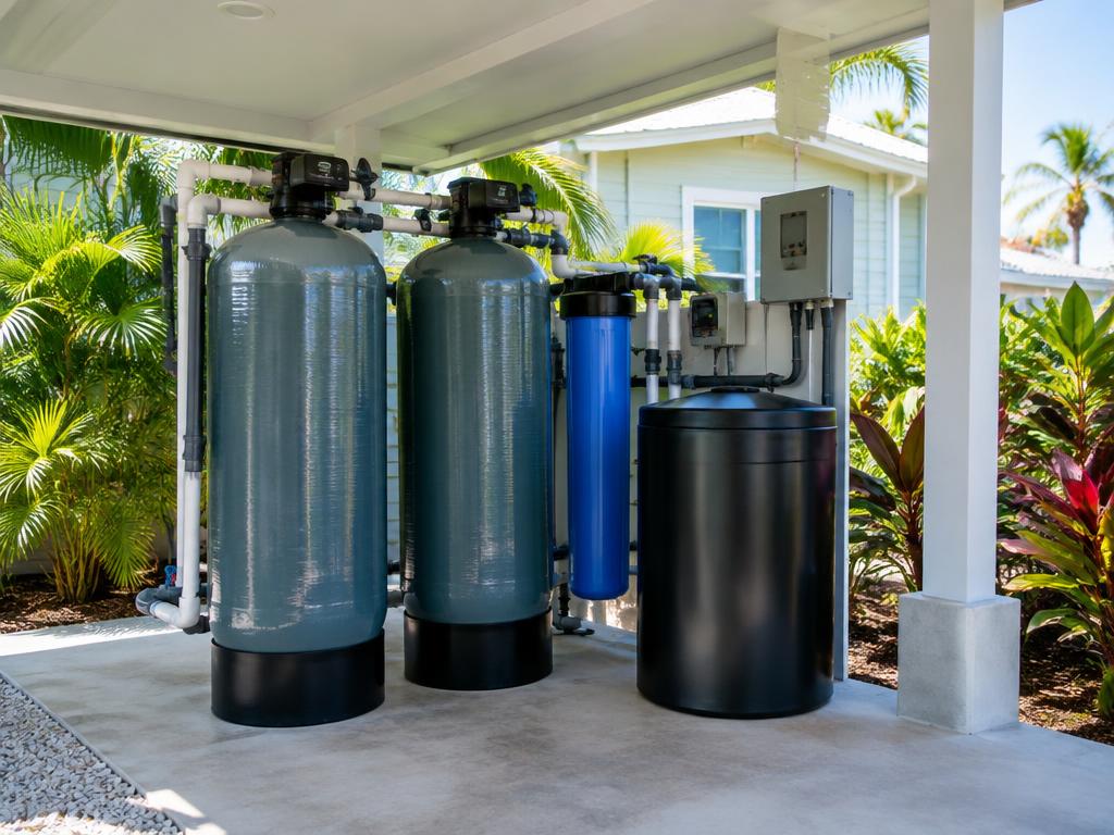 Well-water iron and sulfur treatment equipment at a Florida home